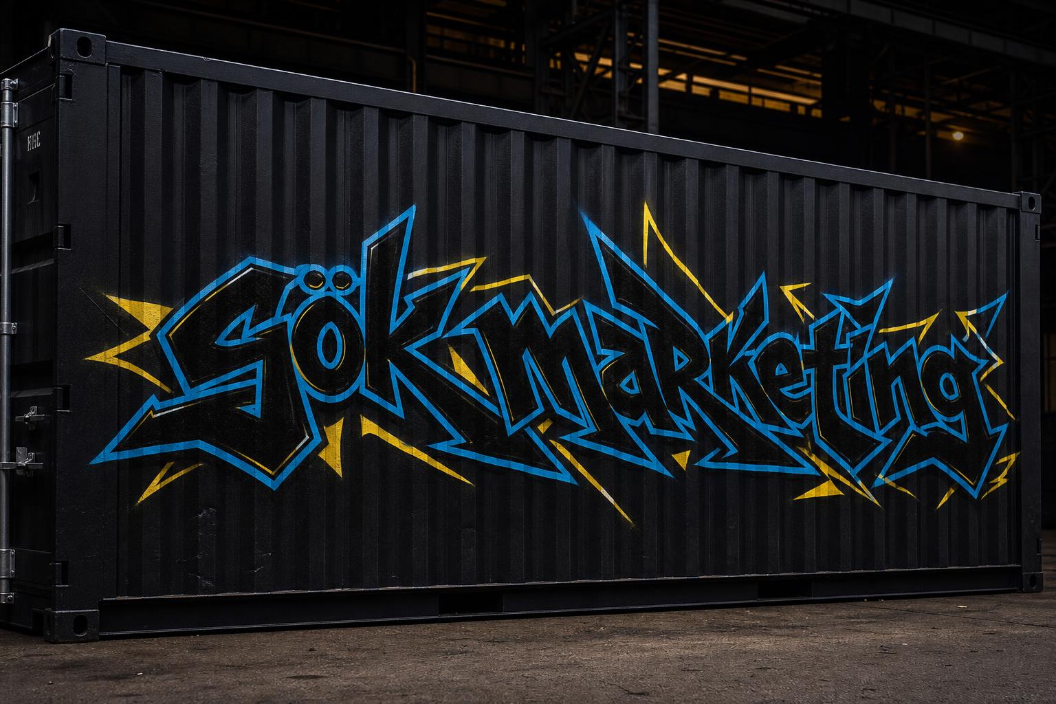 KI-Konzeptvisualisierung: Wildstyle · Eckig mit Beispielmotiv »gök marketing« auf einem Zugwaggon