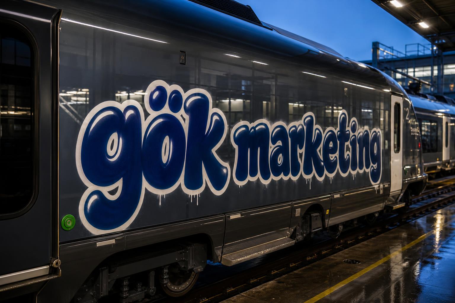 KI-Konzeptvisualisierung: Simpel · Klassisch mit Beispielmotiv »gök marketing« auf einem Zugwaggon